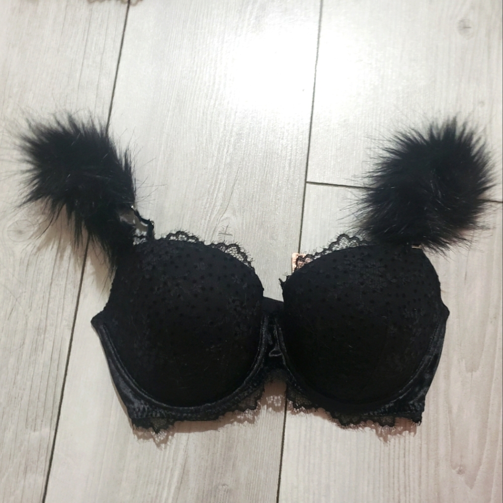 Victoria Secret Fur Strap Pink 34DD Bra w Extra Straps
